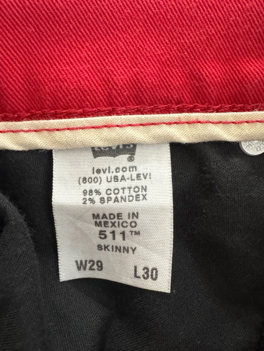 Levi's 511 Skinny Fit Red Denim Jeans Mens 29x30